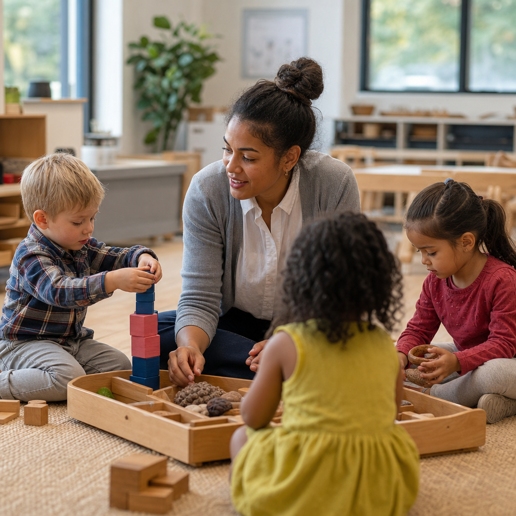 Children Learning with Educator in Early Childhood Classroom